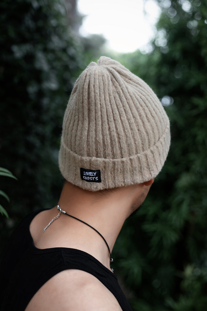 Scarecrow Beige | Ghostie Embroidered & Reversible Knit Beanie