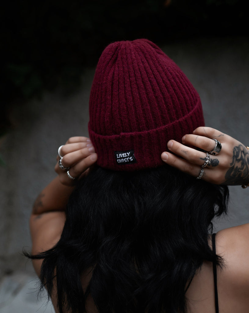Cinnamon Red | Ghostie Embroidered & Reversible Knit Beanie