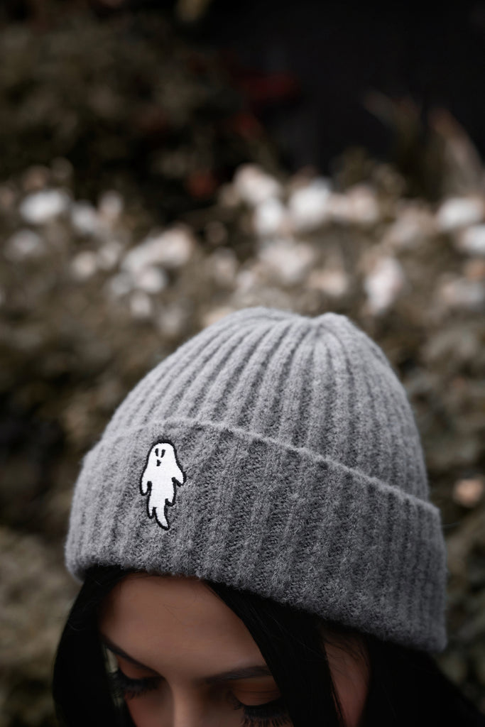 Autumn Grey | Ghostie Embroidered & Reversible Knit Beanie