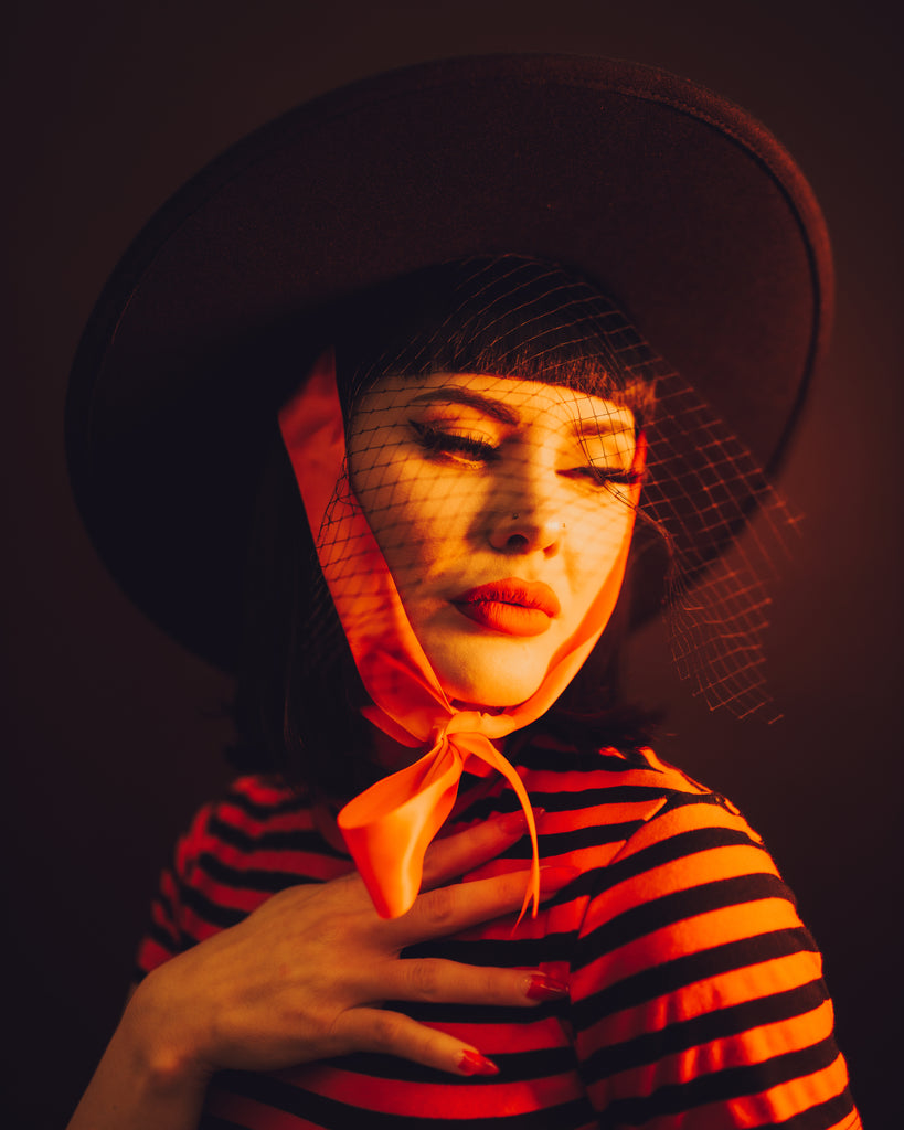 Black & Orange | Lively Ghosts Veiled Hat