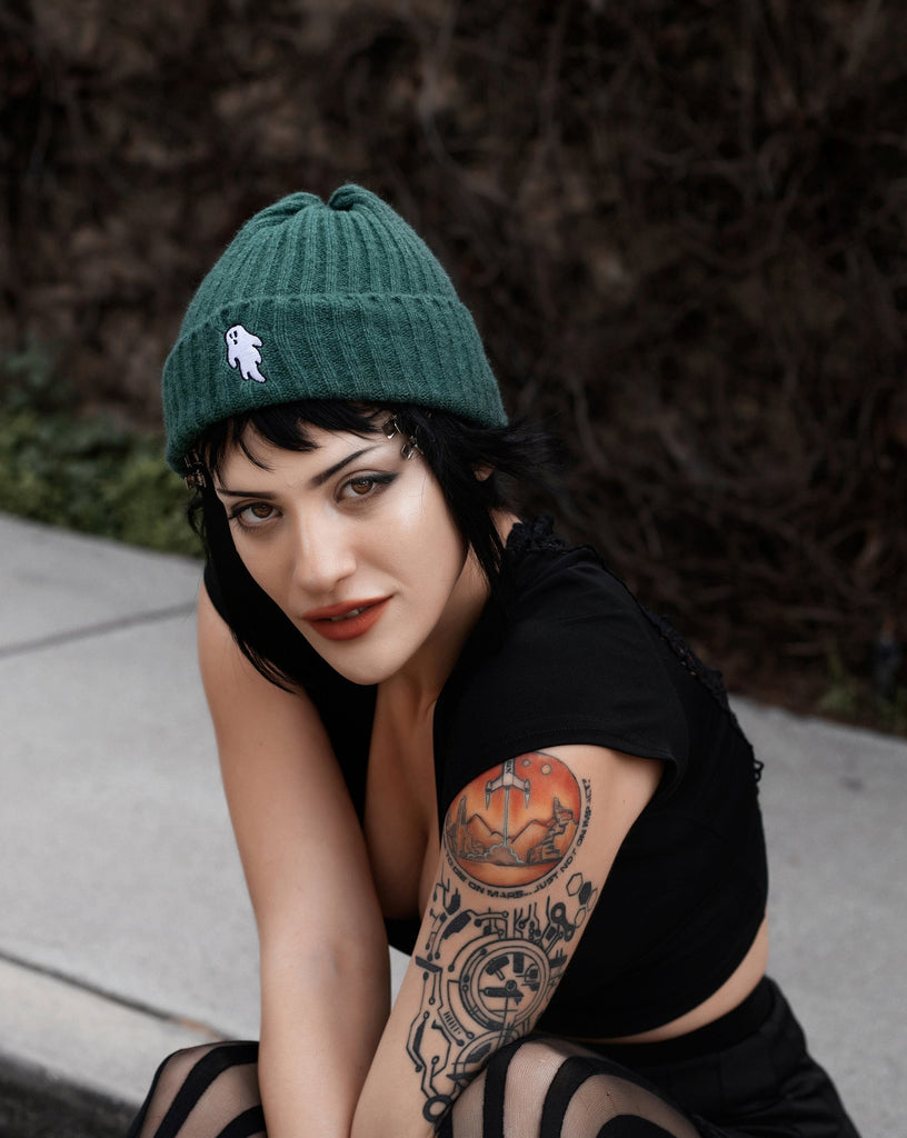 Myers Teal | Ghostie Embroidered & Reversible Knit Beanie