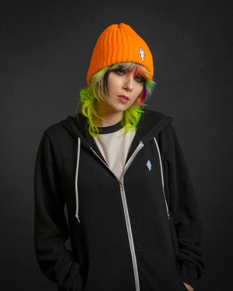 Neon Orange | Ghostie Embroidered & Reversible Knit Beanie