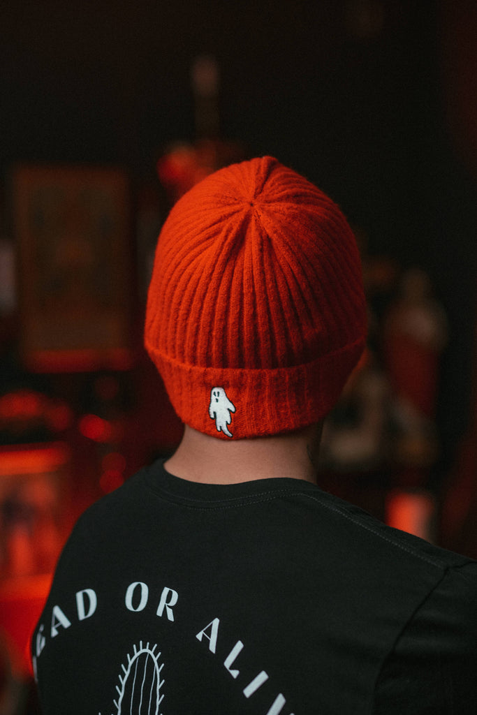 Vampire Red | Ghostie Embroidered & Reversible Knit Beanie