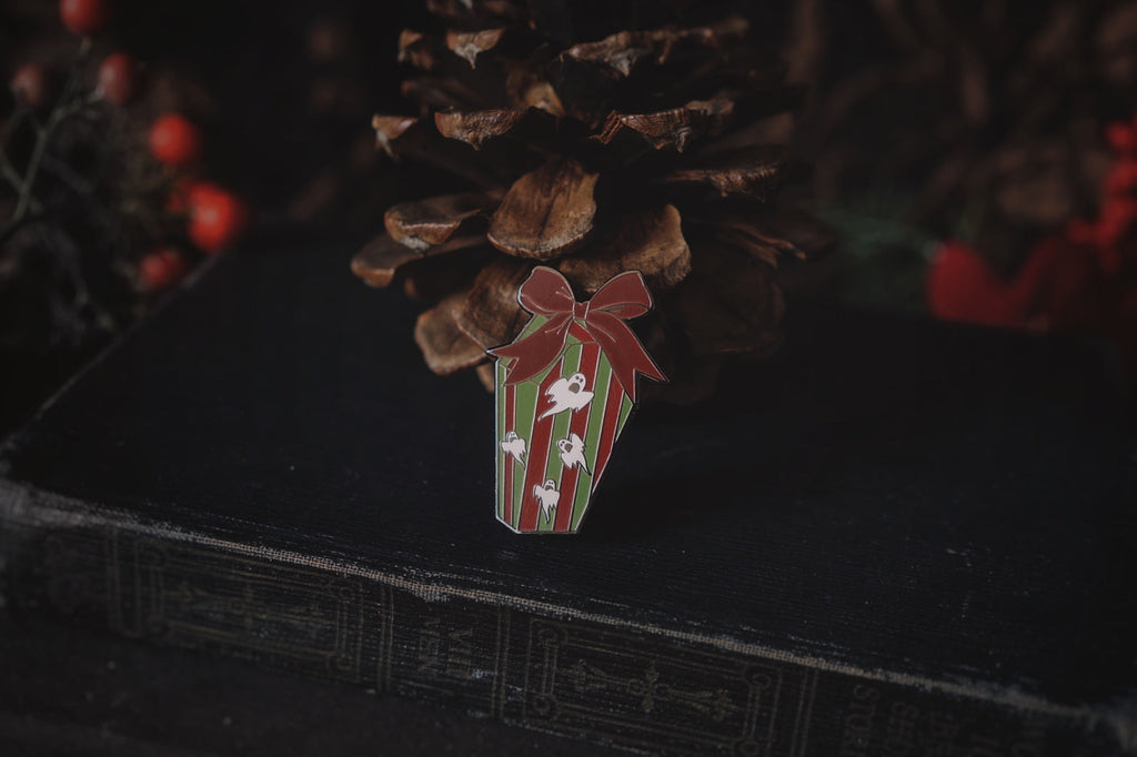 Haunted Mansion Holiday Coffin Present Enamel Pin