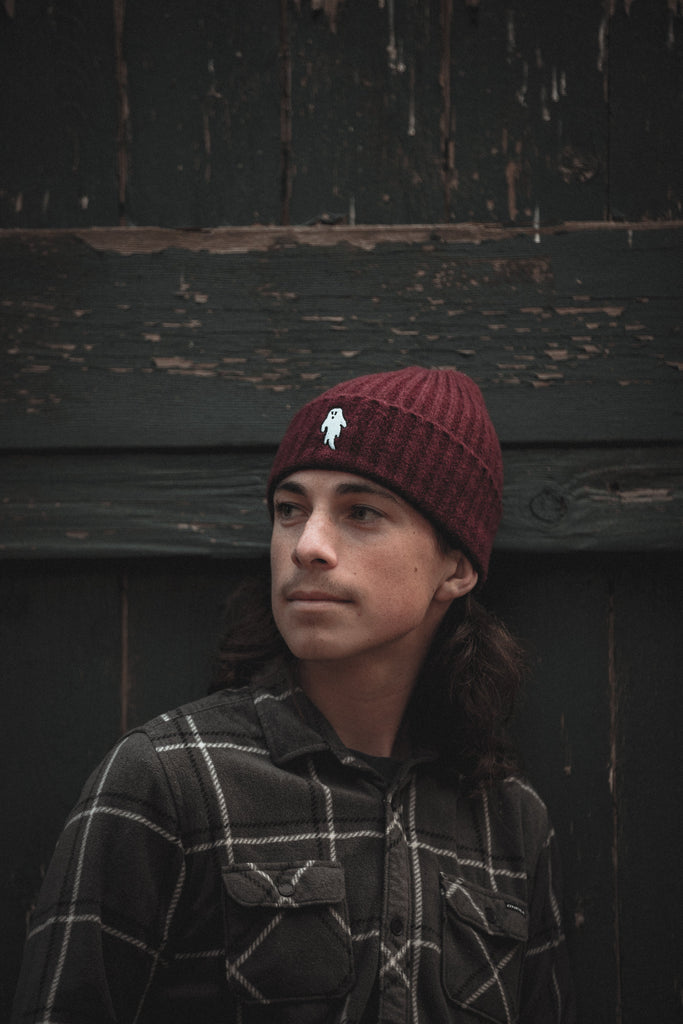 Cinnamon Red | Ghostie Embroidered & Reversible Knit Beanie