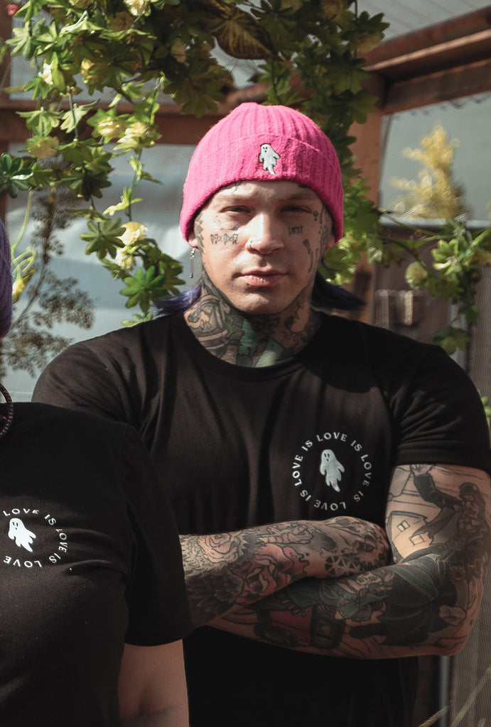 Vivid Pink | Ghostie Embroidered & Reversible Knit Beanie