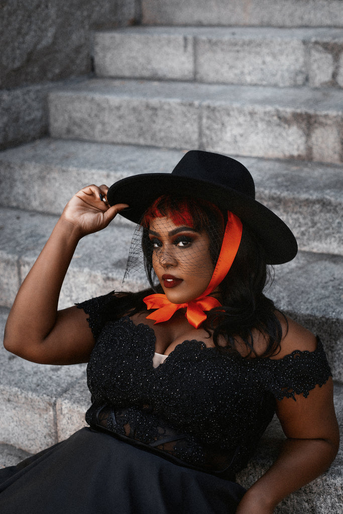 Black & Orange | Lively Ghosts Veiled Hat